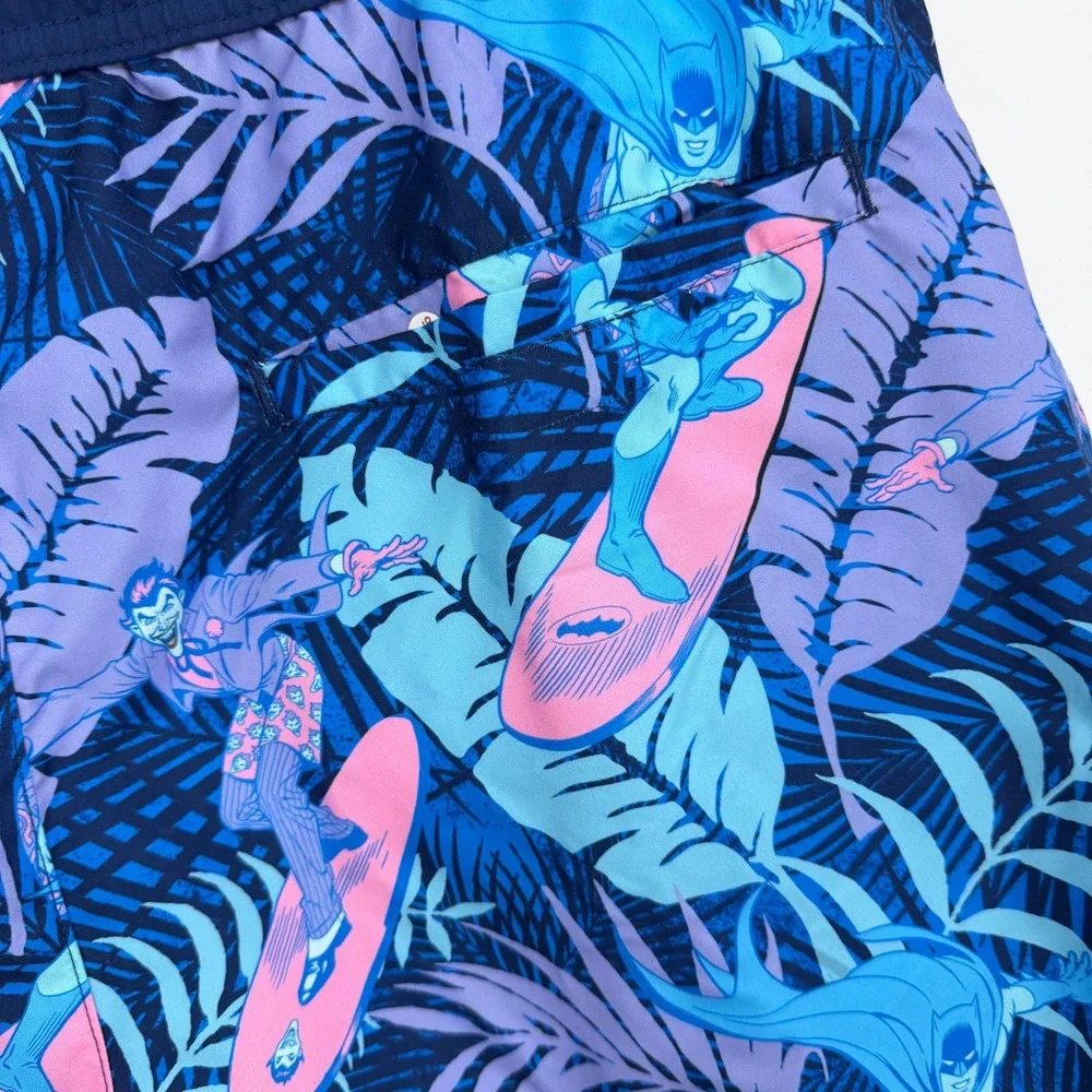 Batman Swim Trunks Mens XL Blue Joker Surfing Tropical Mesh Lined NWT